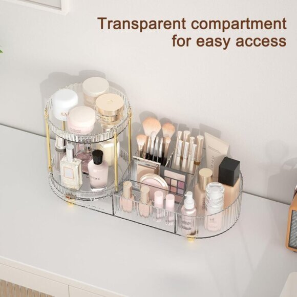 New Rotating Makeup Organizer Tray, 5-Compartment Vanity & Skincare Storage - Picture 4 of 7